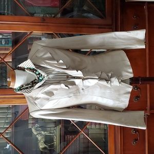 WHITE HOUSE BLACK MARKET CHAMPAGNE GOLD LEATHER BLAZER/JACKET sz M